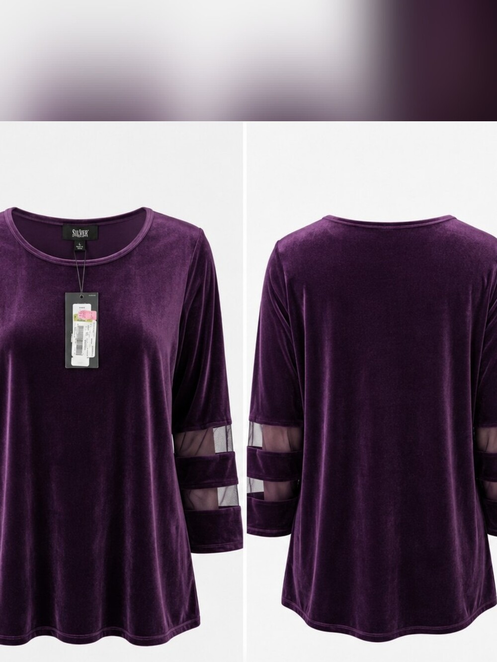 Slim Factor Womens Large Purple Velvet Burnout 3/4 Sleeve Y2k Boho Goth